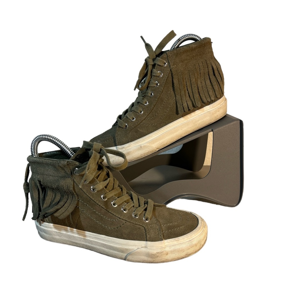 VANS Green SUEDE LEATHER FRINGE SKATE SHOE Size Mens 3.5 Womens 5 Moccasin